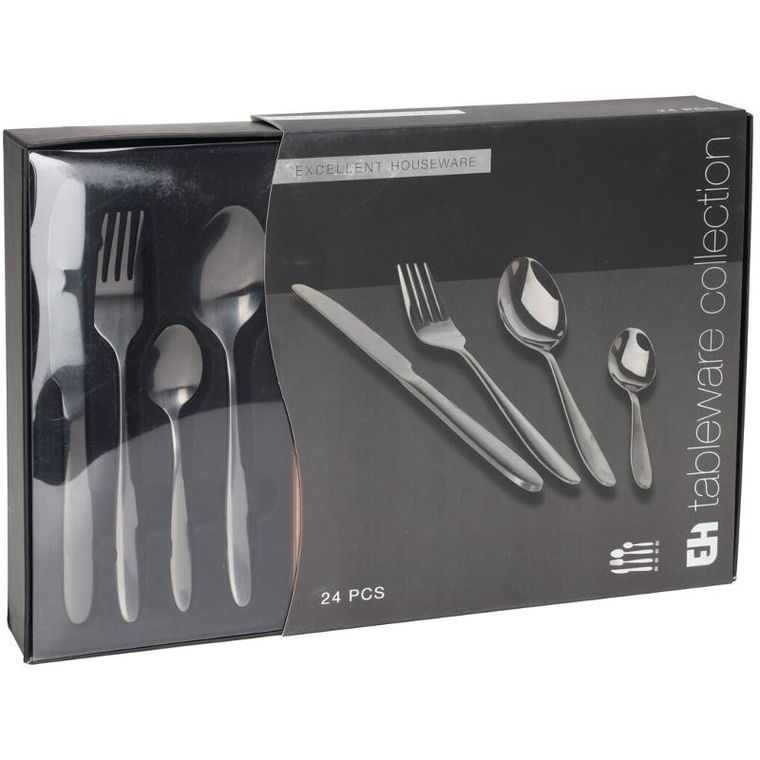 Excellent Houseware, zestaw sztućców dla 6 osób, czarny