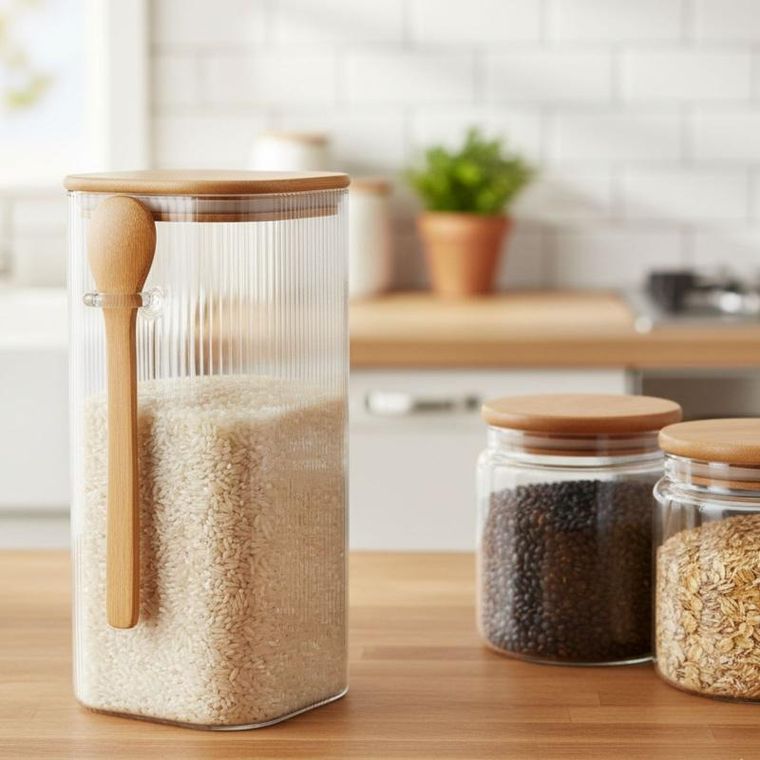 Excellent Houseware, Zuni, pojemniki szklane z pokrywkami, ryflowane szkło