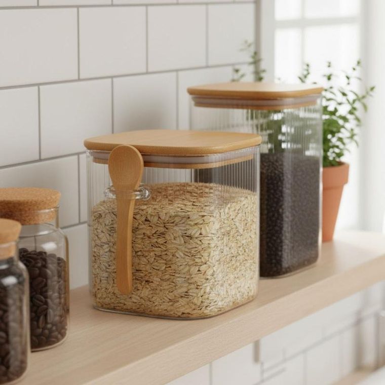 Excellent Houseware, Zuni, pojemniki szklane z pokrywkami, ryflowane szkło