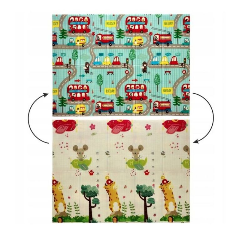 Extralink, dwustronna mata edukacyjna z torbą, stymulująca, samochody i samoloty, 150-200-1 cm