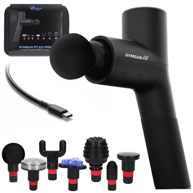 Extralink, Massage Gymgun Fit 2.0 Pro, pistolet do masażu, 7 głowic, 6 trybów
