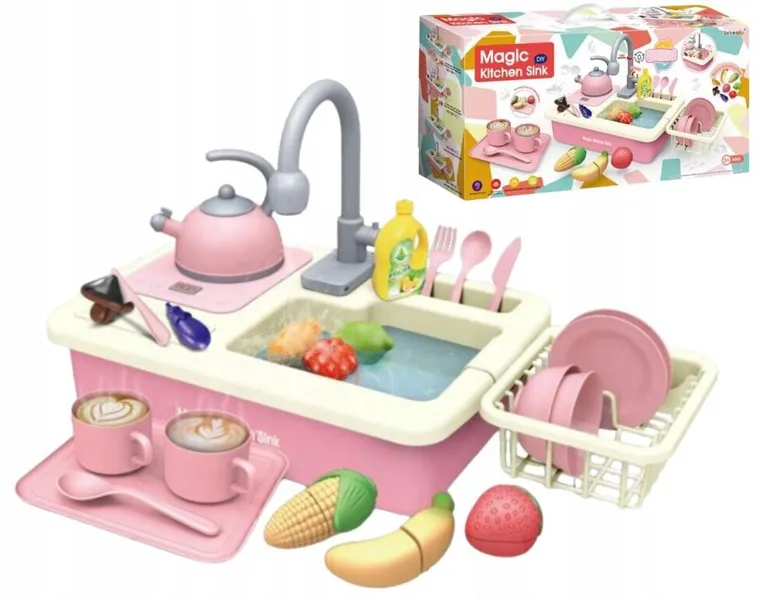 Extralink Toys, zlewozmywak z obiegiem wody, płyta indukcyjna, akcesoria kuchenne