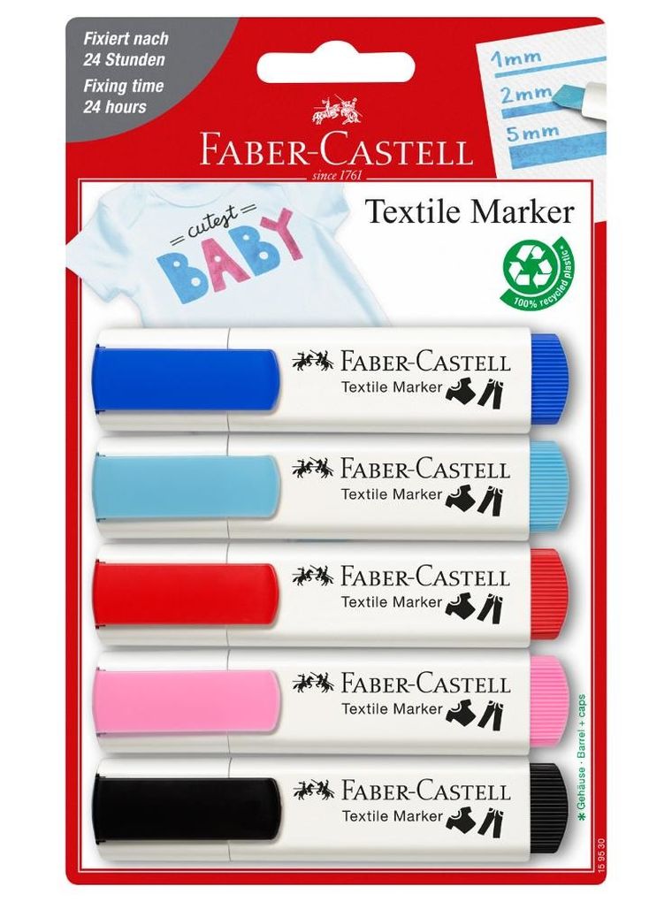 Faber-Castell, Baby-Shower, markery do tkanin, 5 szt.