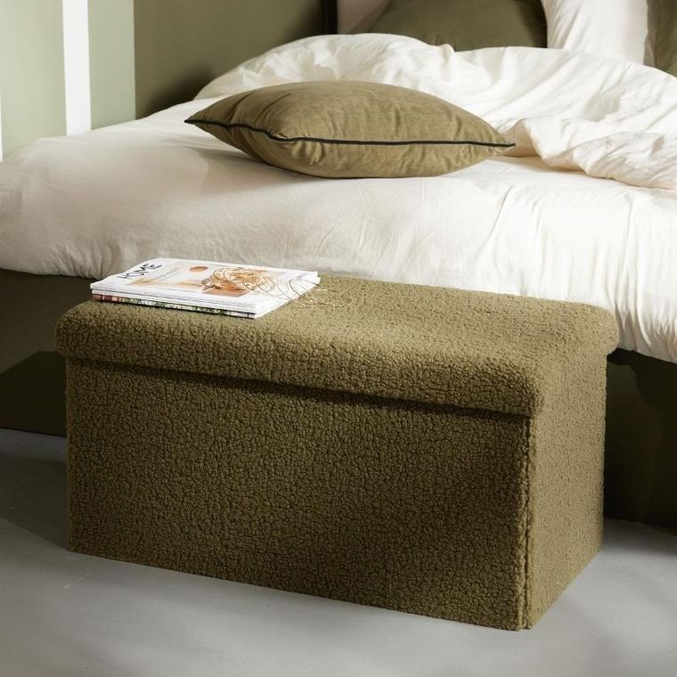 Factory, Matcha, składana ławka z tkaniny bouclé, 76-38 cm