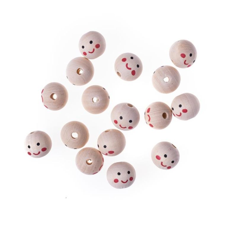 Fandy, koraliki drewniane, twarze, 6 szt.