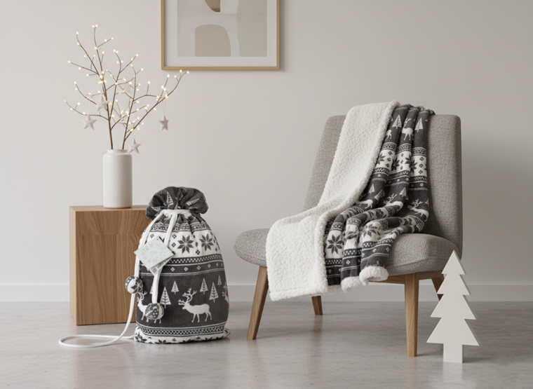 Faro, Saco, puszysty koc w worku prezentowym, popielaty, 127-152 cm