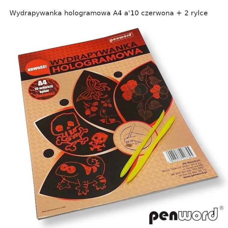 Feniks, wydrapywanka hologramowa, A4, 10 arkuszy, czerwona