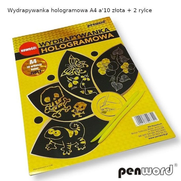 Feniks, wydrapywanka hologramowa, A4, 10 arkuszy, złota