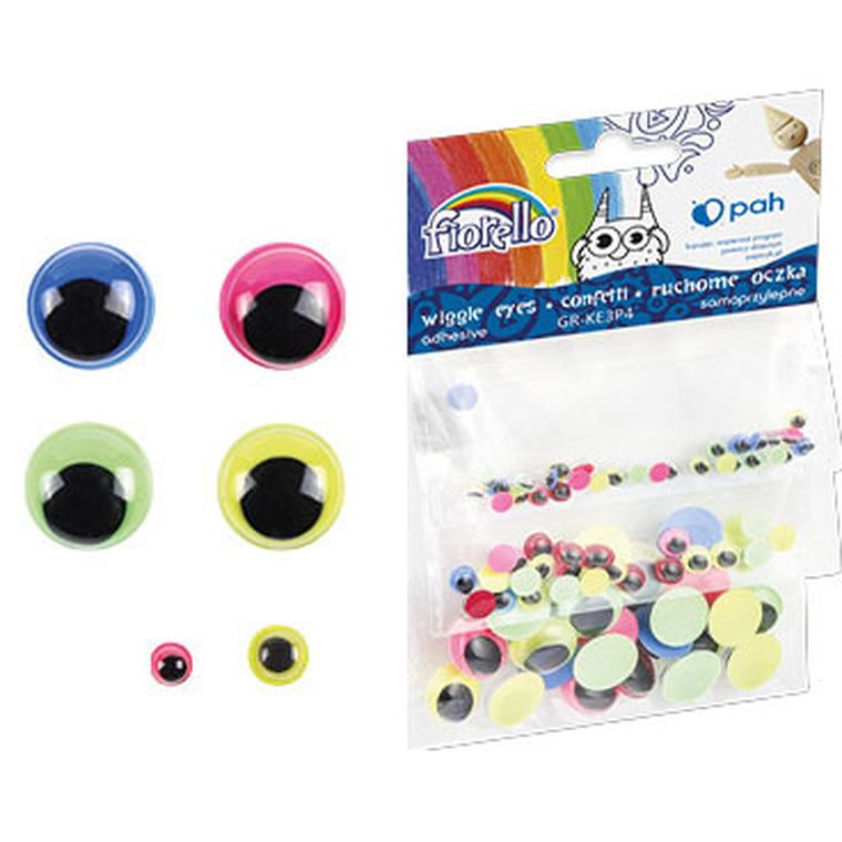 Fiorello, oczka ruchome, samoprzylepne, kolorowe, 15 mm, 25 szt.