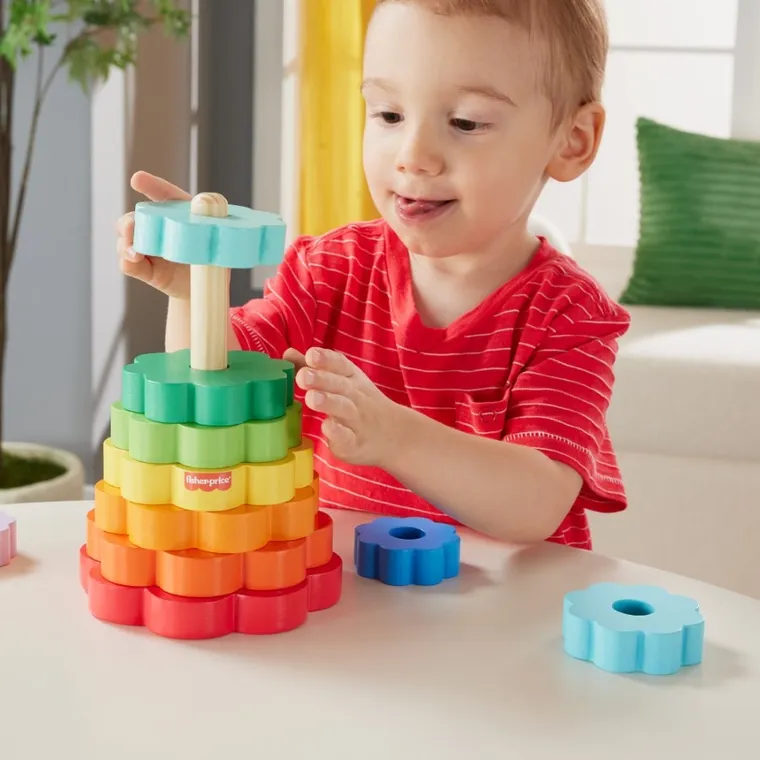 Fisher-Price, Drewniana piramidka Kolorowe kwiatki, zabawka niemowlęca
