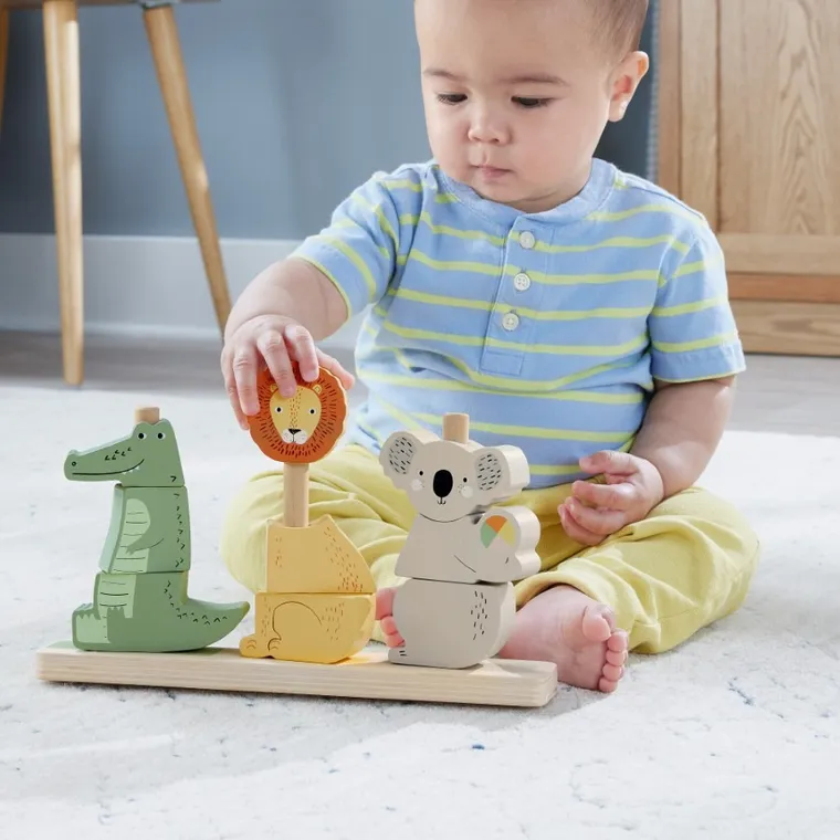 Fisher-Price, Drewniane zwierzątka „Układaj i sortuj”, zabawka 12m+