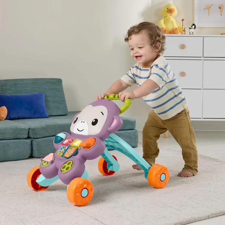 Fisher-Price, Fioletowa Małpka Chodzik, pchacz interaktywny