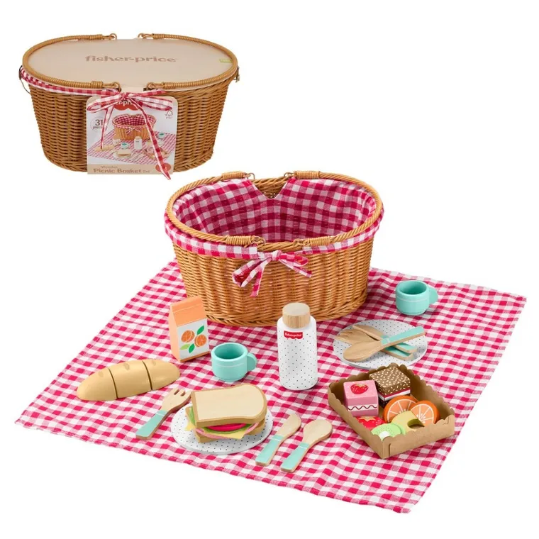 Fisher-Price, Kosz piknikowy, zestaw drewnianych zabawek