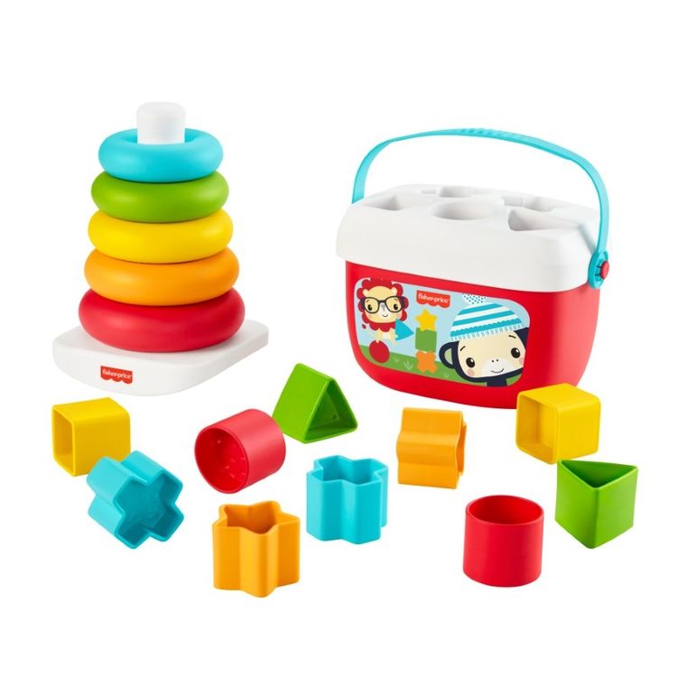 Fisher-Price, Pierwsze klocki malucha + piramidka z kółek, zabawka niemowlęca