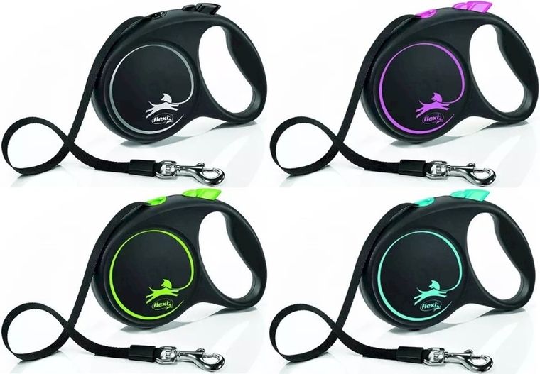 Flexi Black Design, smycz taśmowa, rozmiar S, 5m, czarna