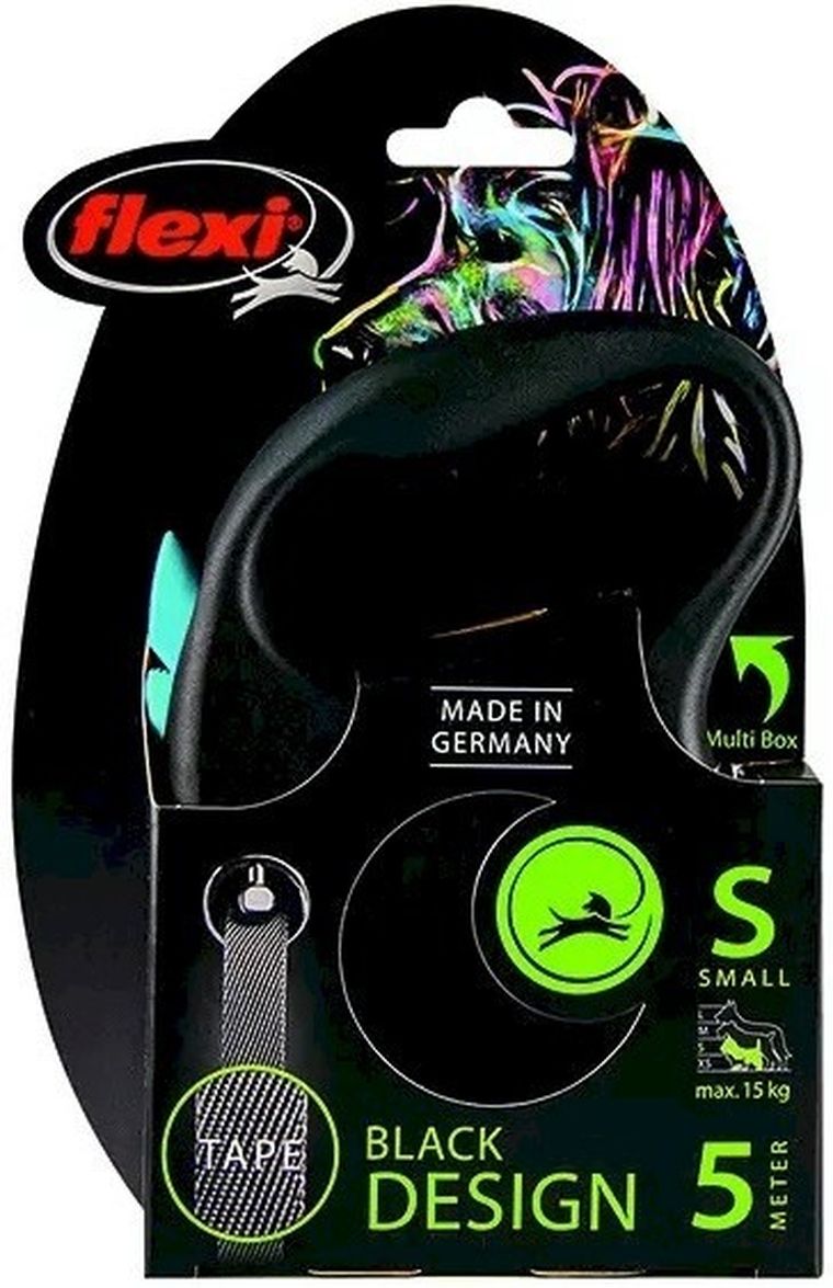 Flexi Black Design, smycz taśmowa, rozmiar S, 5m, czarna