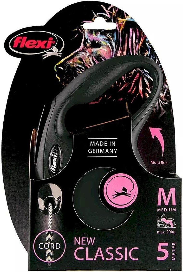 Flexi New Classic, smycz sznurowa, rozmiar M, 5m, czarna