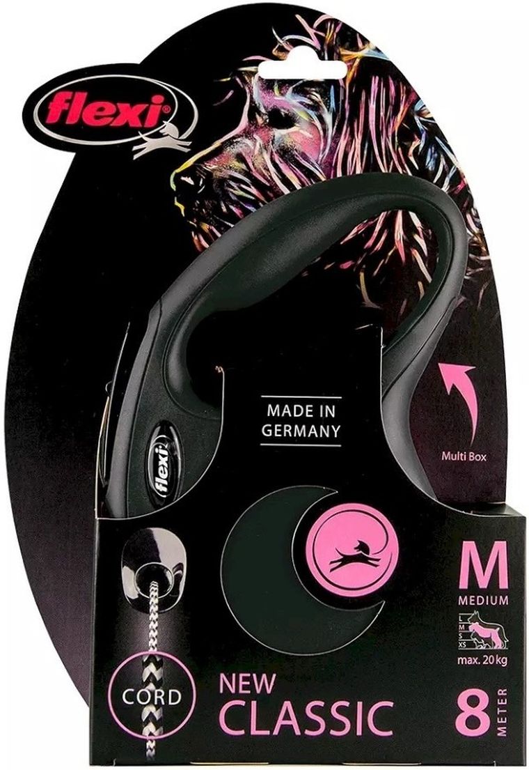Flexi New Classic, smycz sznurowa, rozmiar M, 8m, czarna