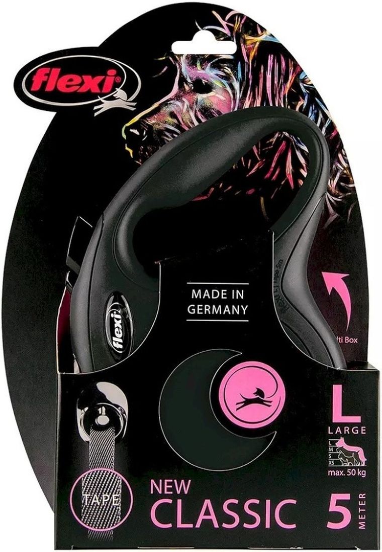 Flexi New Classic, smycz taśmowa, rozmiar L, 5m, czarna
