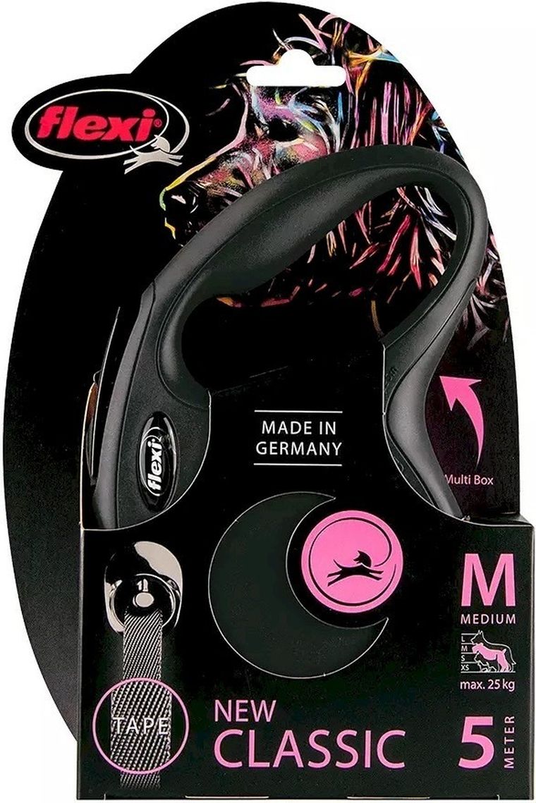 Flexi New Classic, smycz taśmowa, rozmiar M, 5m, czarna