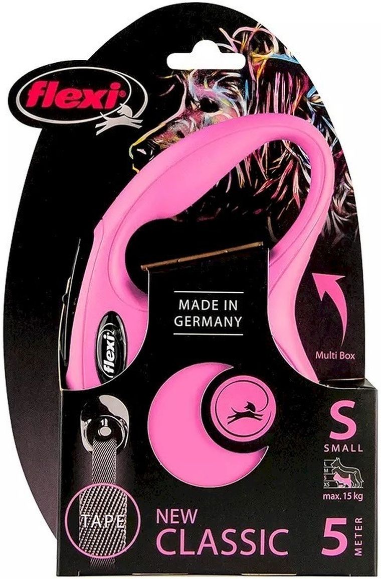 Flexi New Classic, smycz taśmowa, rozmiar S, 5m, różowa