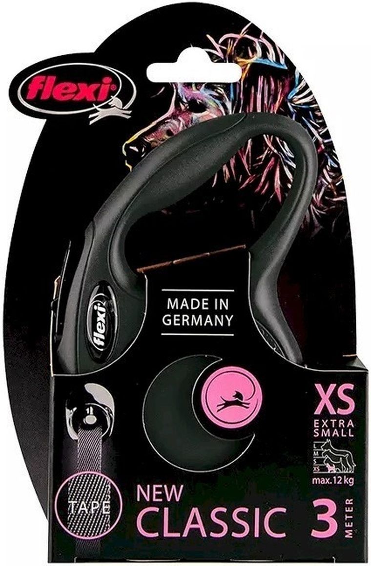Flexi New Classic, smycz taśmowa, rozmiar XS, 3m, czarna