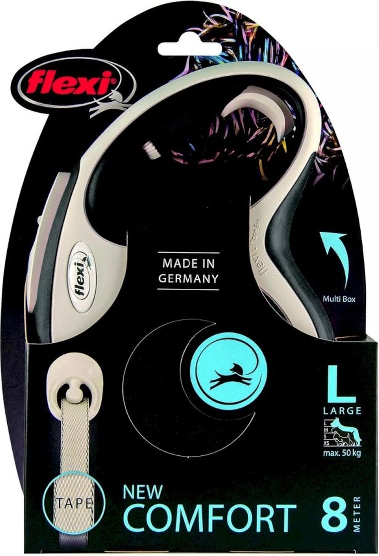 Flexi New Comfort, smycz taśmowa, rozmiar L, 8m, czarna