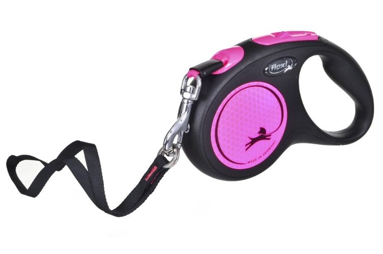 Flexi, New Neon, smycz automatyczna, rozmiar S, 5 m, różowa