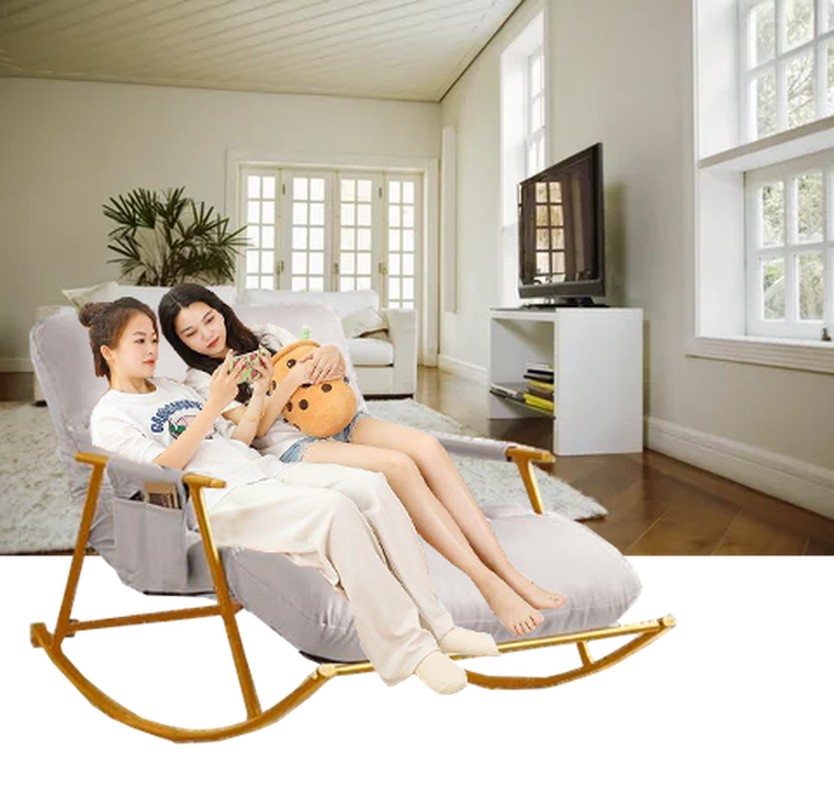 Fotel bujany podwójny ze złotą metalową podstawą, biały