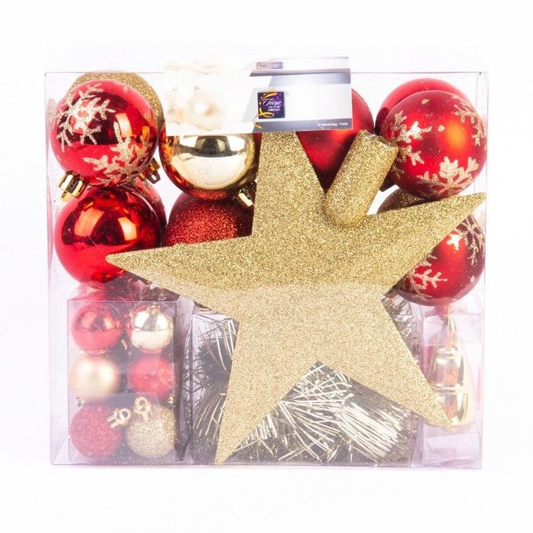 Fééric Lights and Christmas, komplet bombek na choinkę + gwiazda, 44 szt.