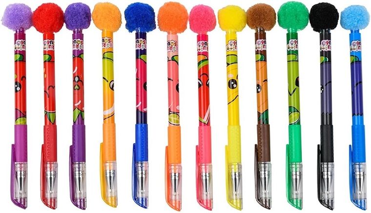 Fruity Squad, pachnące długopisy żelowe z pomponem, 12 szt.
