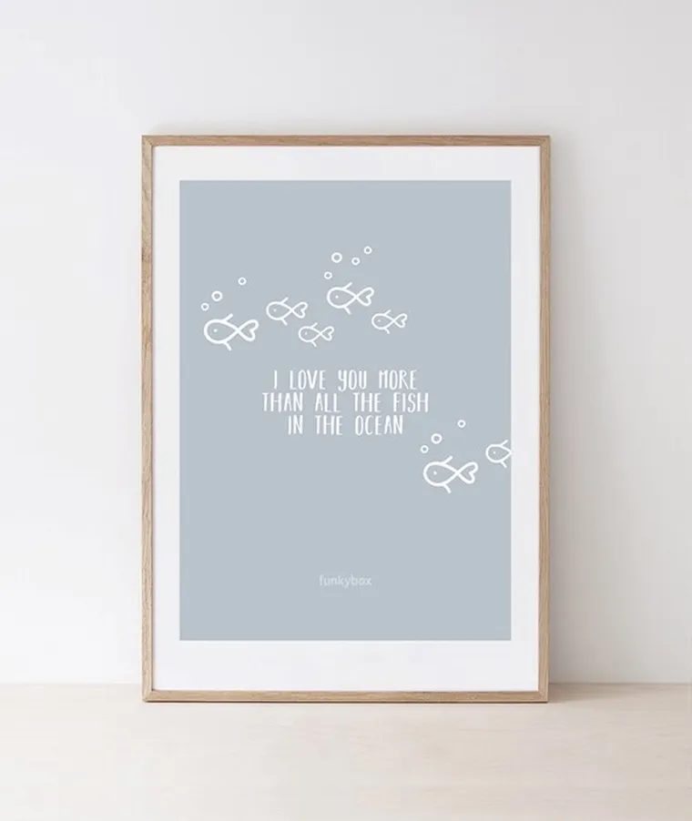 Funkybox, Fish, plakat dziecięcy, Vintage, niebieski, 30-42 cm