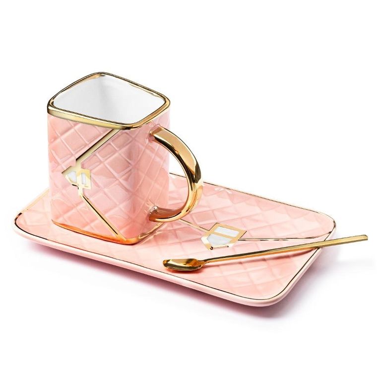 Gadget Master, kubek torebka z podstawką i łyżeczką, różowy