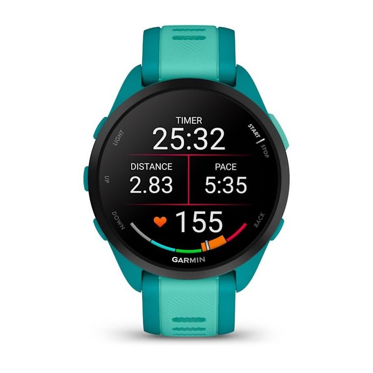 Garmin, Forerunner 165, zegarek sportowy, Music AMOLED, Turquoise Aqua, 43 mm
