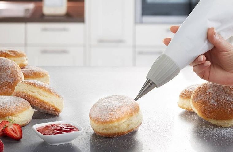 Gefu, rękaw cukierniczy z wymiennymi końcówkami, Decore