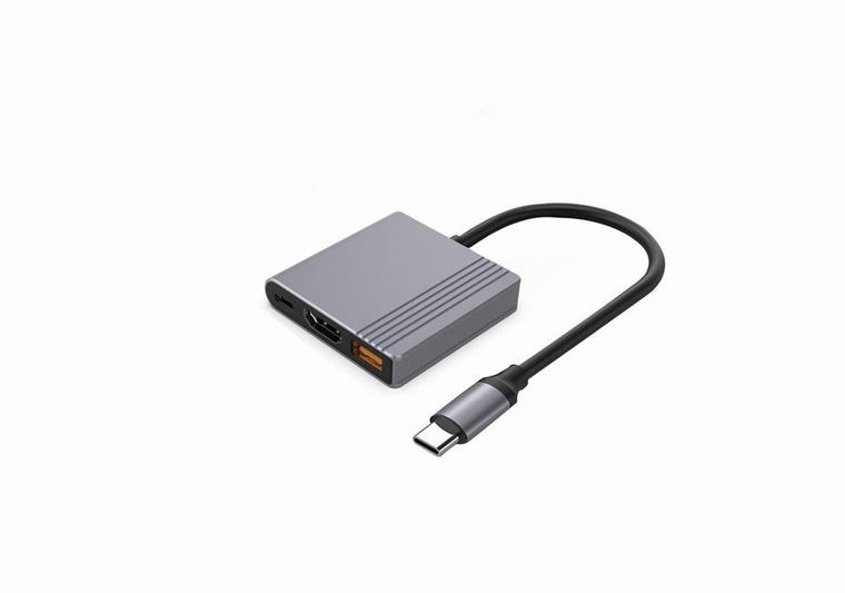 Gembird, adapter wieloportowy, USB-C, 3w1, USB, HDMI, USB-C, szary