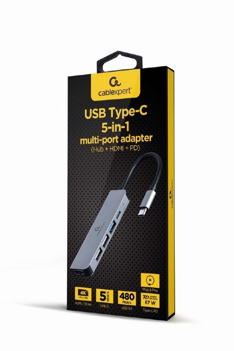 Gembird, multi adapter USB-C, 5w1