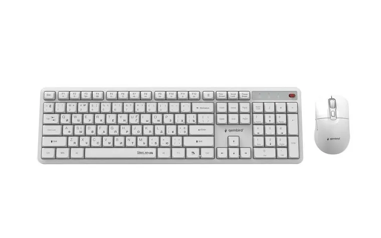 Gembird, Silent Key Pro Business, zestaw bezprzewodowy, klawiatura i mysz, biały, układ RU