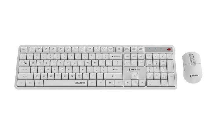 Gembird, Silent Key Pro Business, zestaw bezprzewodowy, klawiatura i mysz, biały, układ US