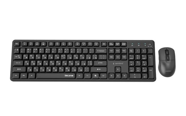 Gembird, Silent Key Pro Business, zestaw bezprzewodowy, klawiatura i mysz, czarny, układ RU