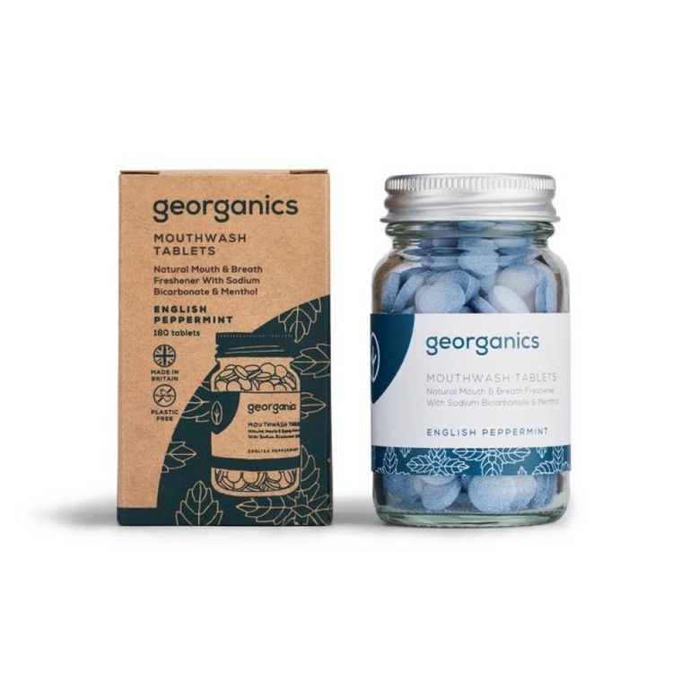 Georganics, naturalne tabletki do płukania jamy ustnej, Peppermint, 180 tabletek