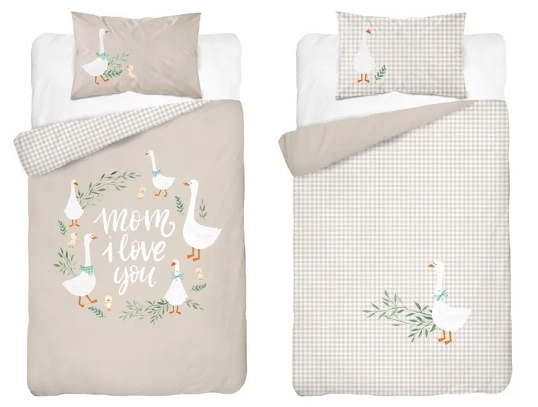 Gęsi, 2-częściowy komplet pościeli dziecięcej, bambus, beżowy, 90-120 cm