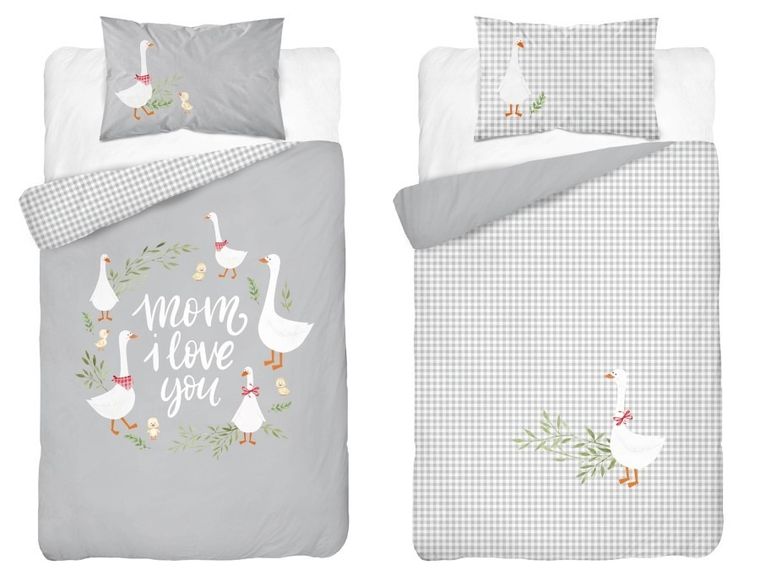 Gęsi, 2-częściowy komplet pościeli dziecięcej, bambus, szary, 90-120 cm