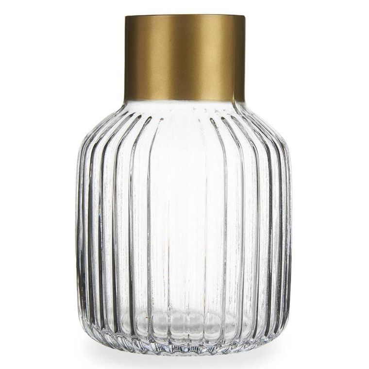Giftdecor, prążkowany wazon ze złotym dekorem, wys. 22 cm