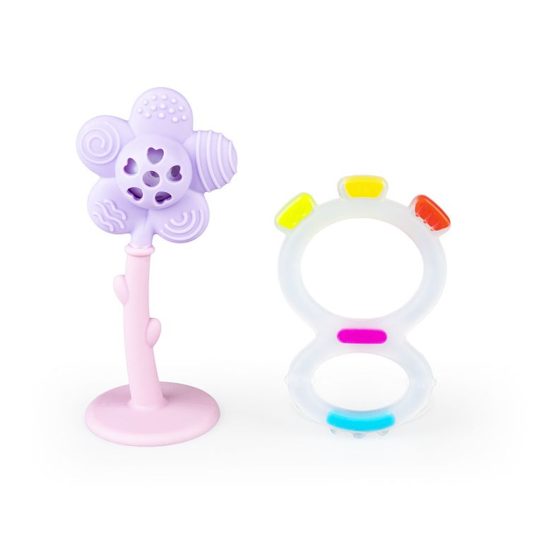 GiliGums, zestaw startowy: gryzak i grzechotka, fioletowy