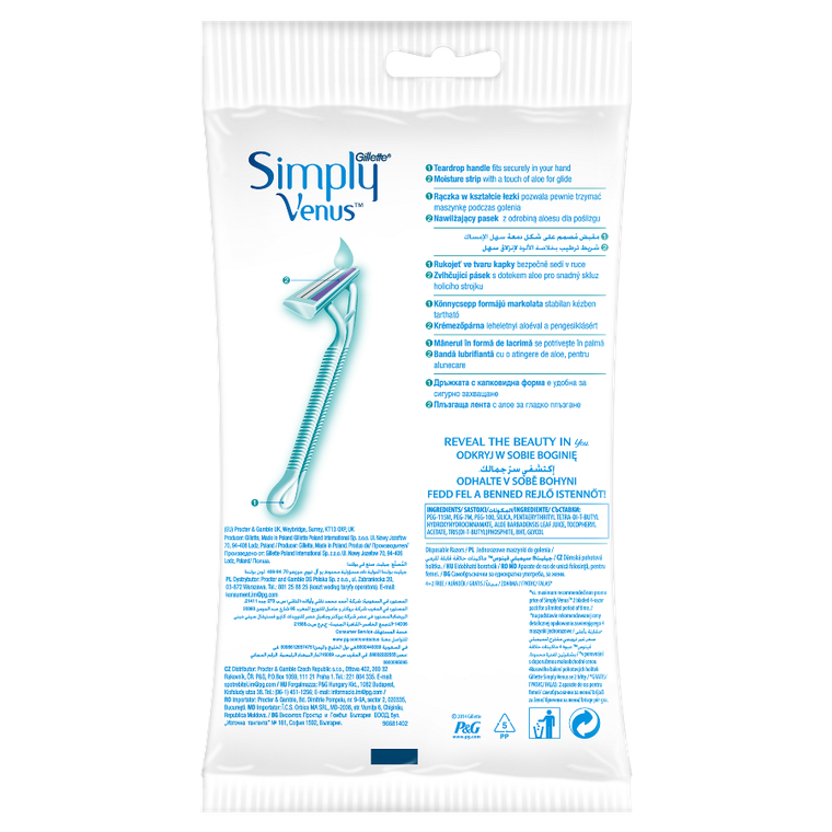 Gillette, Simply Venus 2, maszynki jednorazowe do golenia dla kobiet, 4+2 szt.
