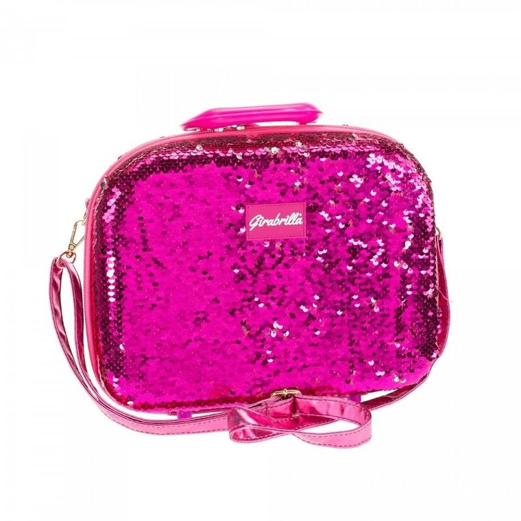 Girabrilla, cekinowa walizka z kosmetykami, różowo-srebrna