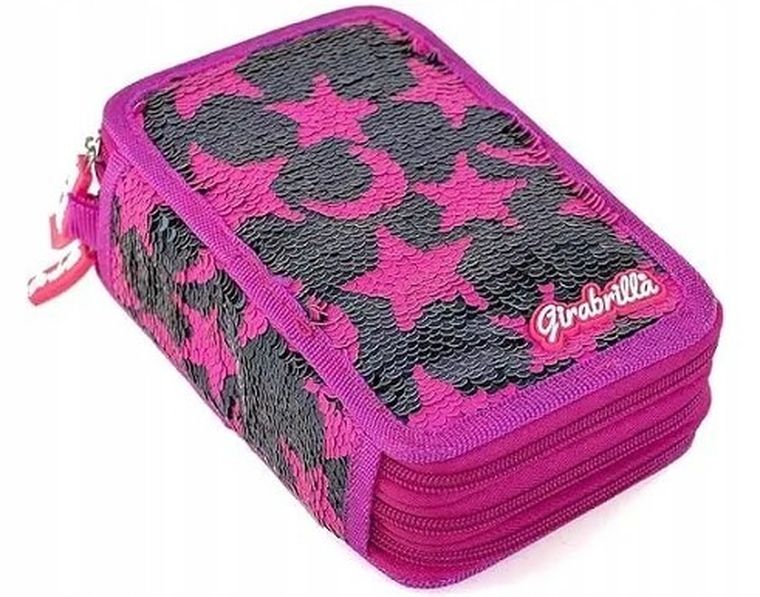 Girabrilla, piórnik rozkładany, potrójny, z wyposażeniem, cekinowy