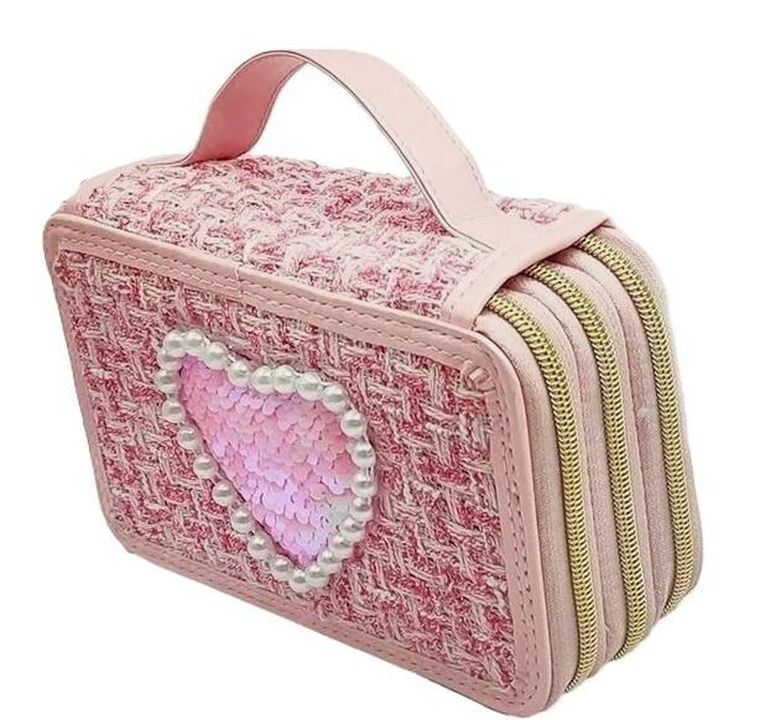 Girabrilla, piórnik rozkładany, potrójny, z wyposażeniem, tweedowy ciemny róż