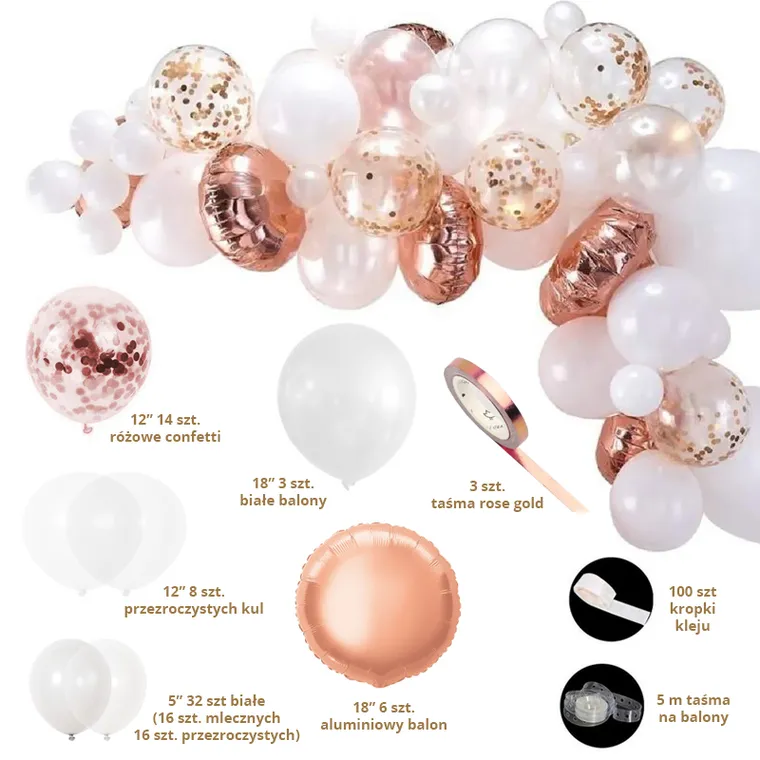 Girlanda balonowa, rose gold, 79 szt.